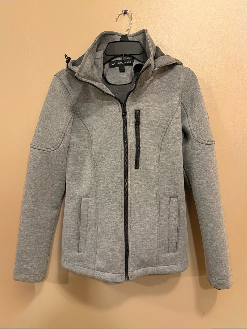 Andrew Marc Gray Hooded Scuba Jacket Full Zip Stretch Moto Small